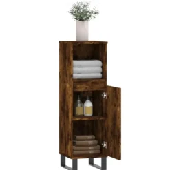 vidaXL - Badkamerkast 30x30x100 cm bewerkt hout gerookt eikenkleurig