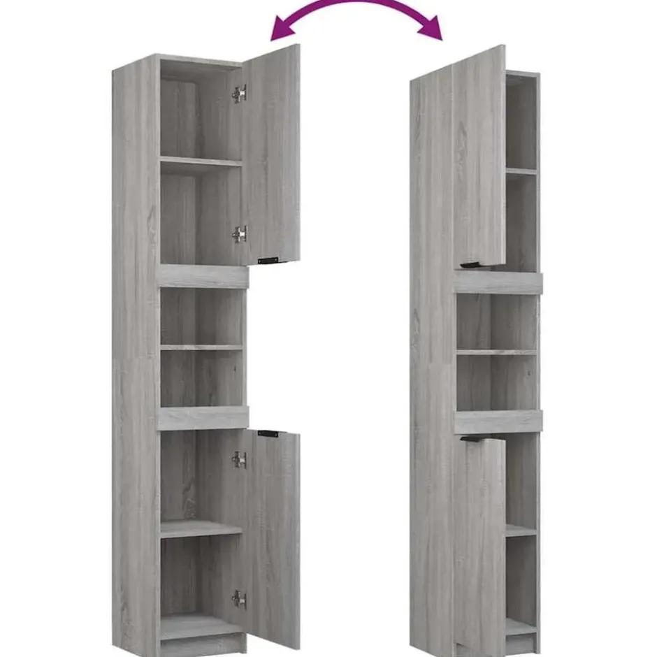 vidaXL - Badkamerkast 32x34x188,5 cm bewerkt hout grijs sonoma eiken