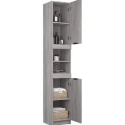 vidaXL - Badkamerkast 32x34x188,5 cm bewerkt hout grijs sonoma eiken