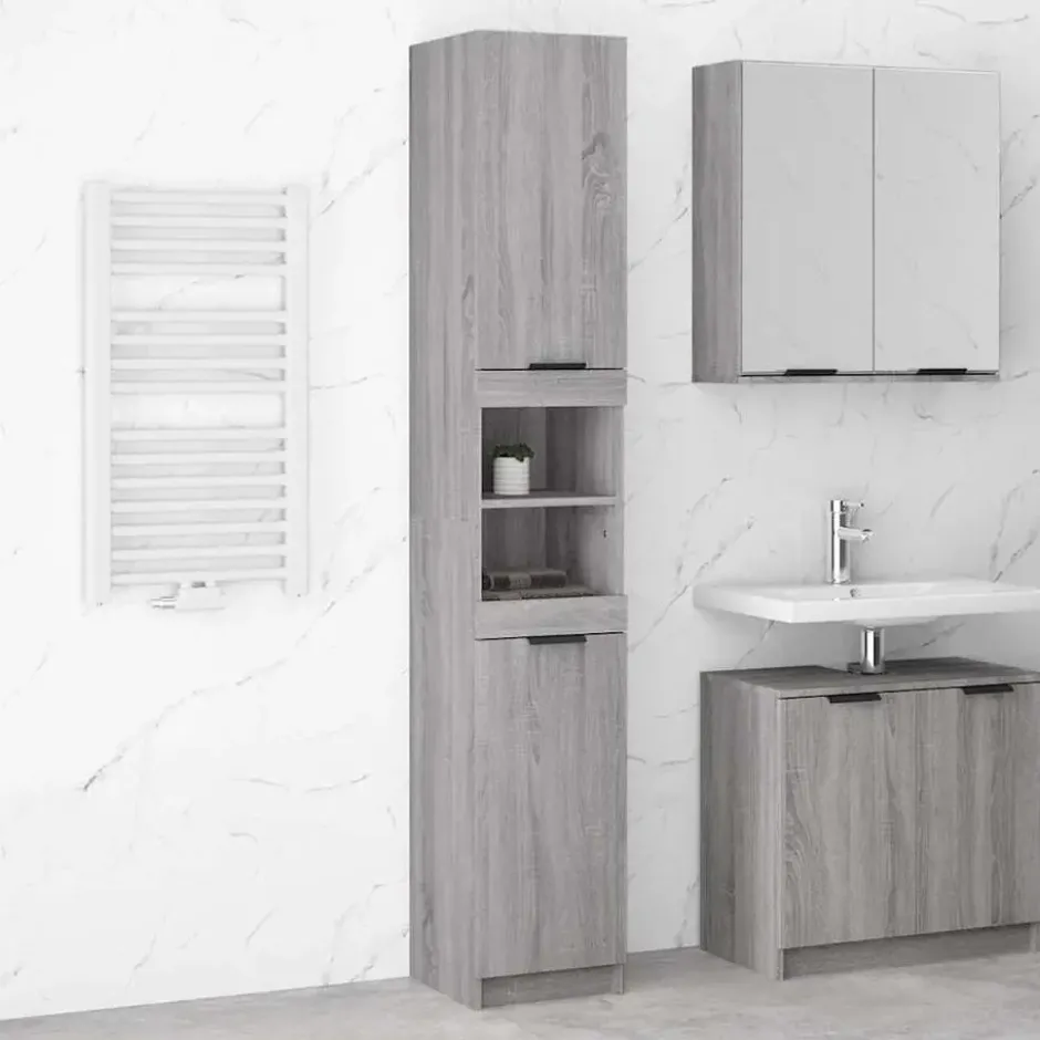 vidaXL - Badkamerkast 32x34x188,5 cm bewerkt hout grijs sonoma eiken