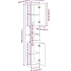 vidaXL - Badkamerkast 32x34x188,5 cm bewerkt hout grijs sonoma eiken