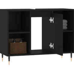 vidaXL - Badkamerkast 80x33x60 cm zwart bewerkt hout