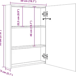 vidaXL - Badkamerkast - Zwart - MDF - 50 x 13 x 70 cm