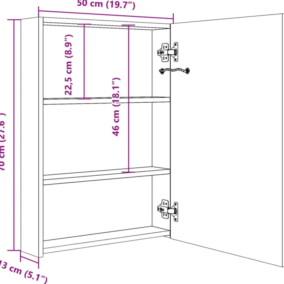 vidaXL - Badkamerkast - Zwart - MDF - 50 x 13 x 70 cm