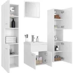 vidaXL - Badkamermeubelset - Wit - Bewerkt hout - 41 x 38.5 x 46 cm