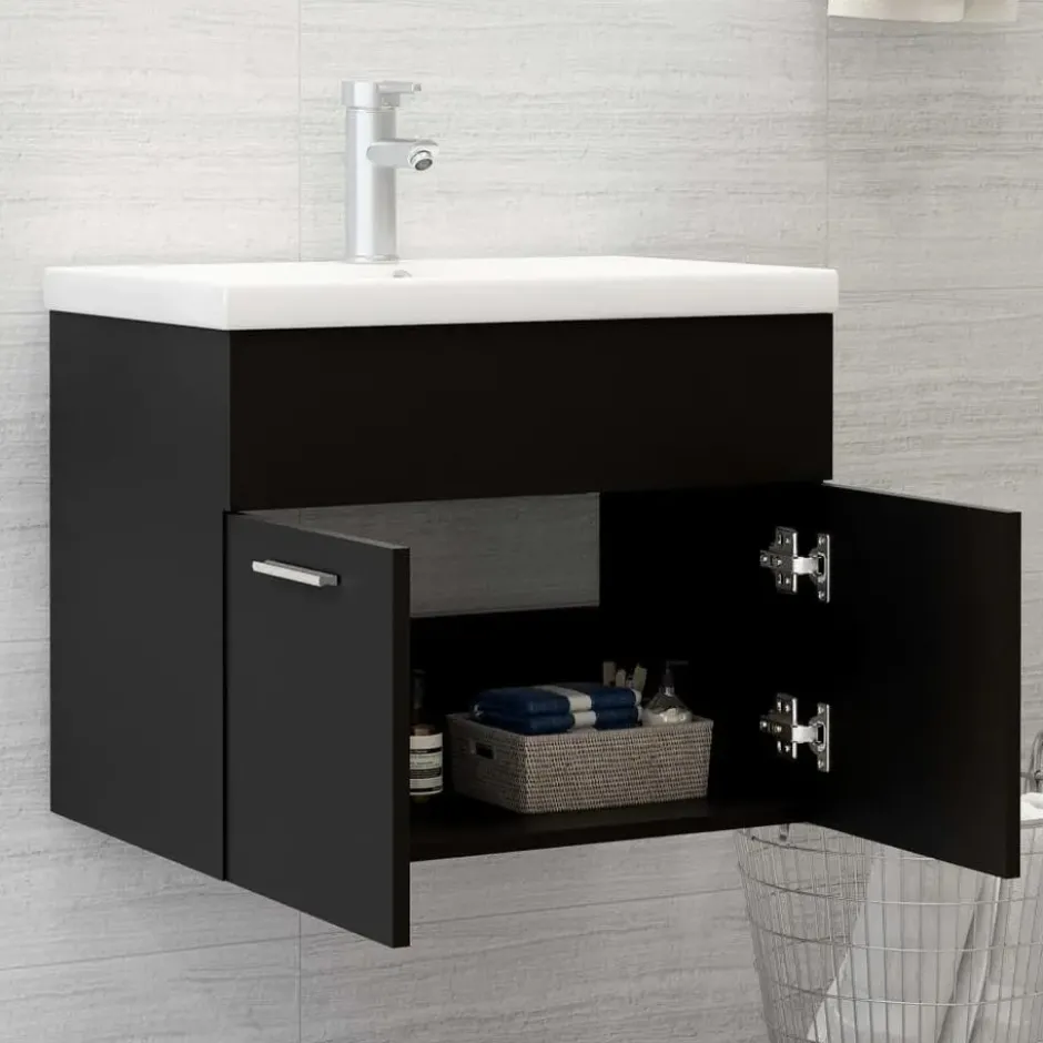 vidaXL - Badkamermeubelset - Zwart - Bewerkt hout - 60 x 38.5 x 46 cm