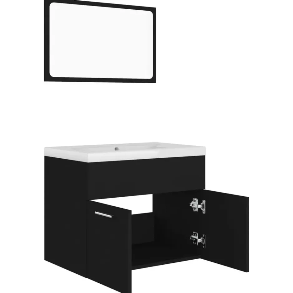vidaXL - Badkamermeubelset - Zwart - Bewerkt hout - 60 x 38.5 x 46 cm