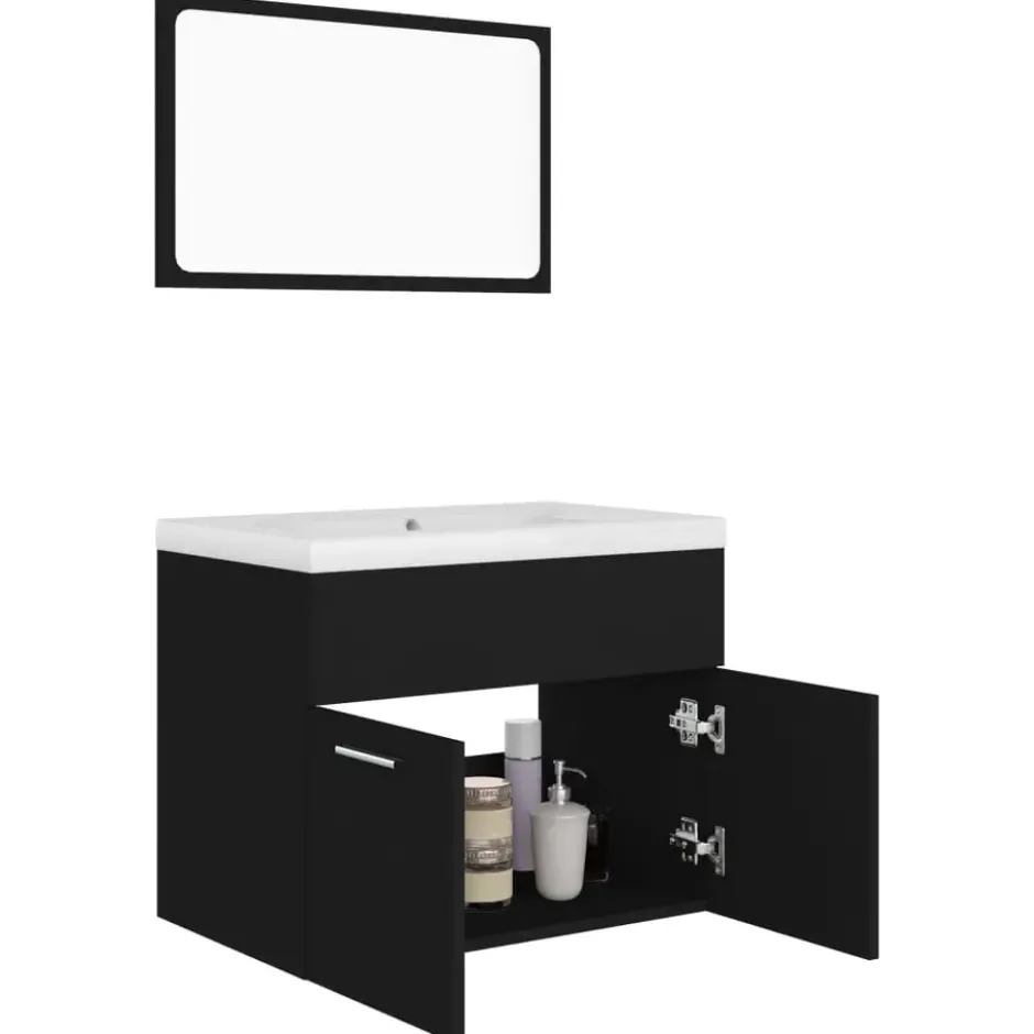 vidaXL - Badkamermeubelset - Zwart - Bewerkt hout - 60 x 38.5 x 46 cm