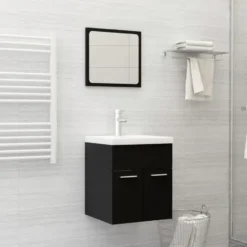 vidaXL - Badkamermeubelset - Zwart - Bewerkt hout - 41 x 38.5 x 46 cm