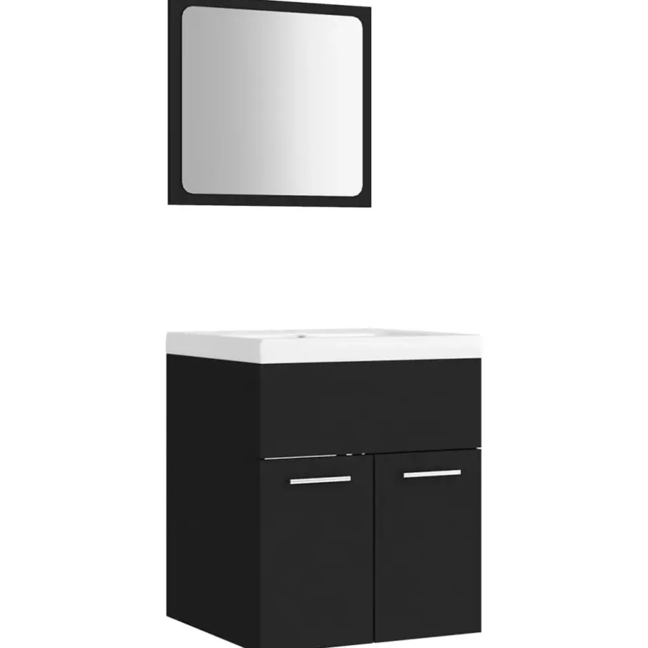 vidaXL - Badkamermeubelset - Zwart - Bewerkt hout - 41 x 38.5 x 46 cm
