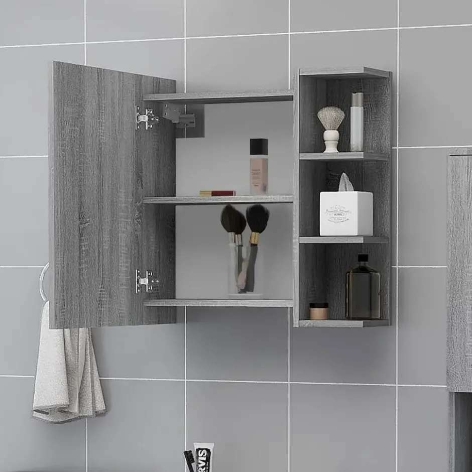 vidaXL - Badkamerspiegelkast 62,5x20,5x64 cm bewerkt hout grijs sonoma