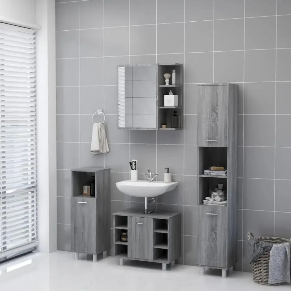 vidaXL - Badkamerspiegelkast 62,5x20,5x64 cm bewerkt hout grijs sonoma