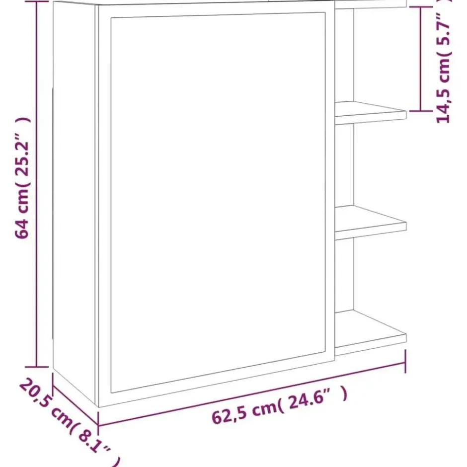 vidaXL - Badkamerspiegelkast 62,5x20,5x64 cm bewerkt hout grijs sonoma