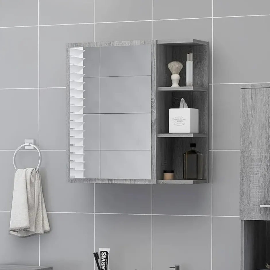 vidaXL - Badkamerspiegelkast 62,5x20,5x64 cm bewerkt hout grijs sonoma