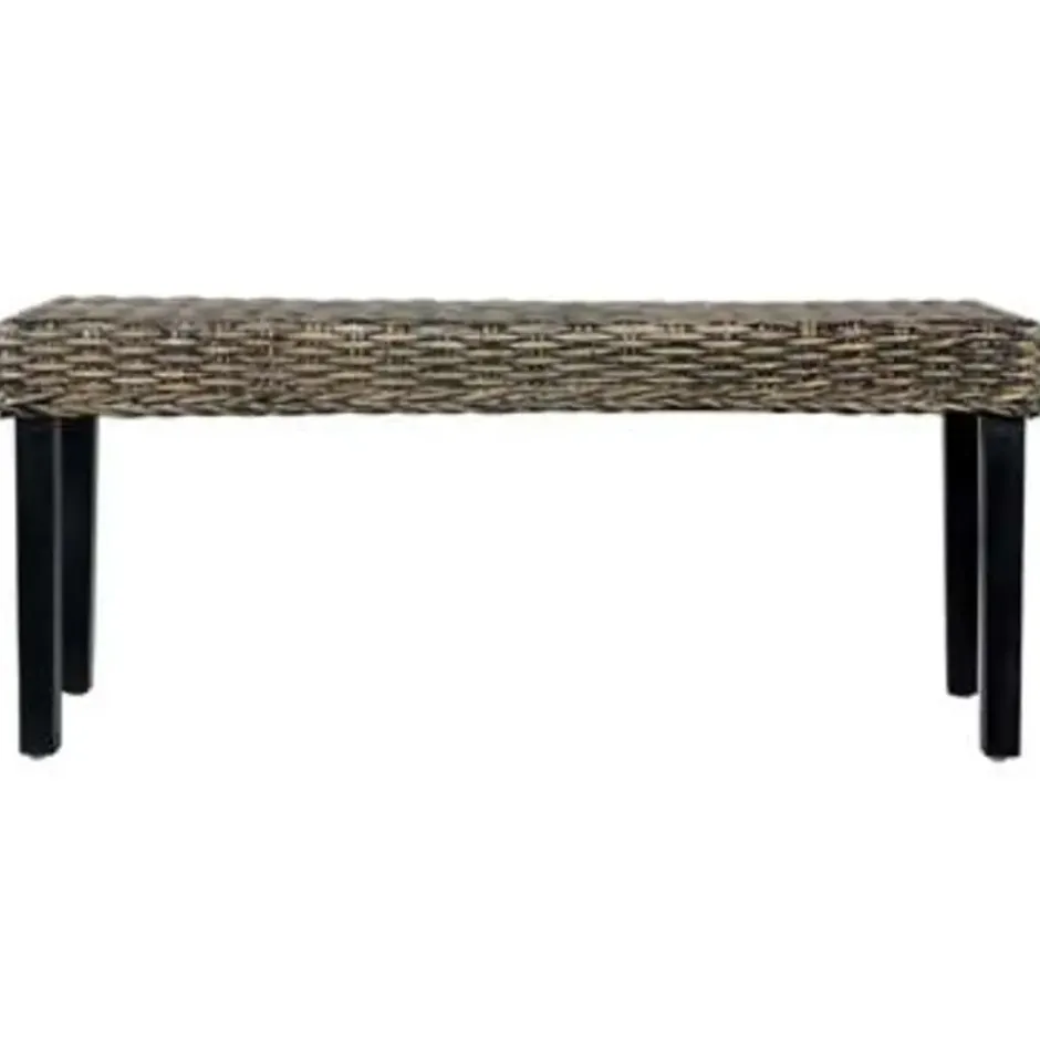 vidaXL Bankje 110 cm natuurlijk kubu rattan en massief mangohout zwart