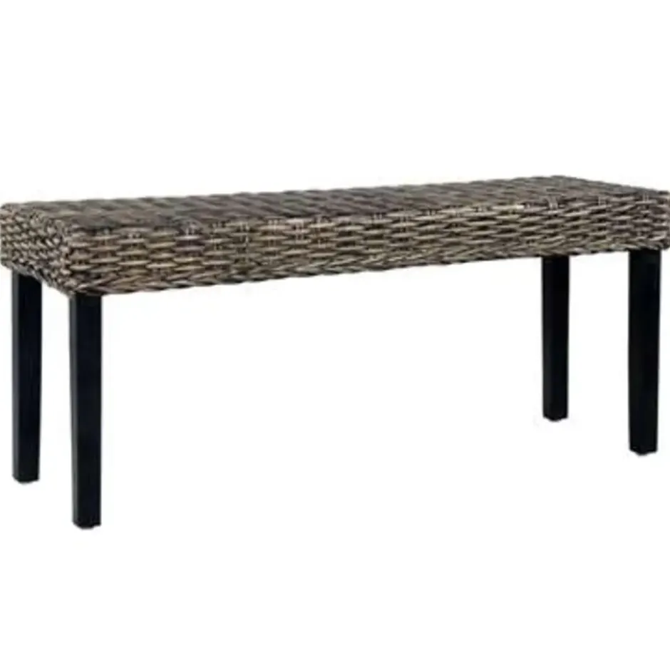 vidaXL Bankje 110 cm natuurlijk kubu rattan en massief mangohout zwart