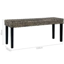 vidaXL Bankje 110 cm natuurlijk kubu rattan en massief mangohout zwart