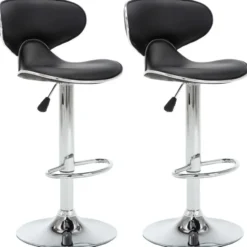 vidaXL Barstoelen met Rugleuning en Chromen Voet - Zwart - Kunstleer - 2 Stuks