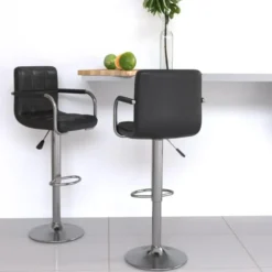 vidaXL Barstoelen met Rugleuning en Armleuningen - Zwart - Kunstleer - 2 St.