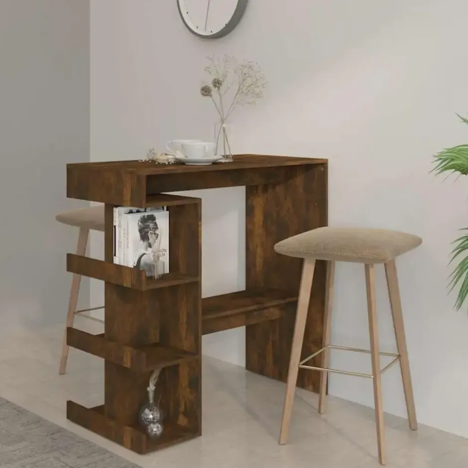 vidaXL - Bartafel met opbergruimte - Gerookt eiken - Bewerkt hout - 100x50 cm
