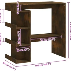 vidaXL - Bartafel met opbergruimte - Gerookt eiken - Bewerkt hout - 100x50 cm