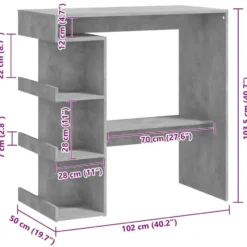 vidaXL - Bartafel met opbergruimte - Betongrijs - Bewerkt hout - 100x50 cm
