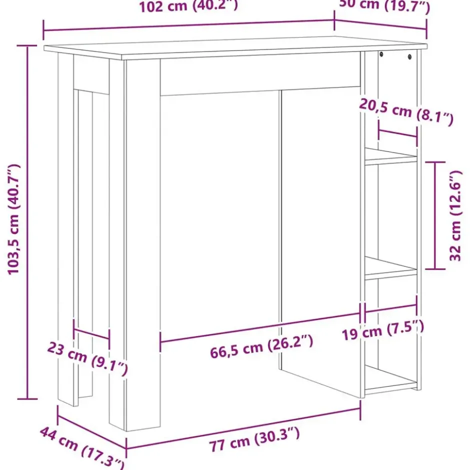 vidaXL - Bartafel met schappen - Zwart eiken - Bewerkt hout - 102x50 cm