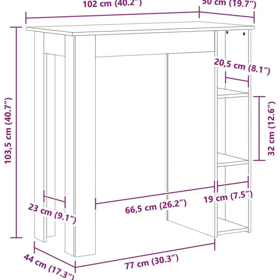 vidaXL - Bartafel met schappen - Zwart eiken - Bewerkt hout - 102x50 cm