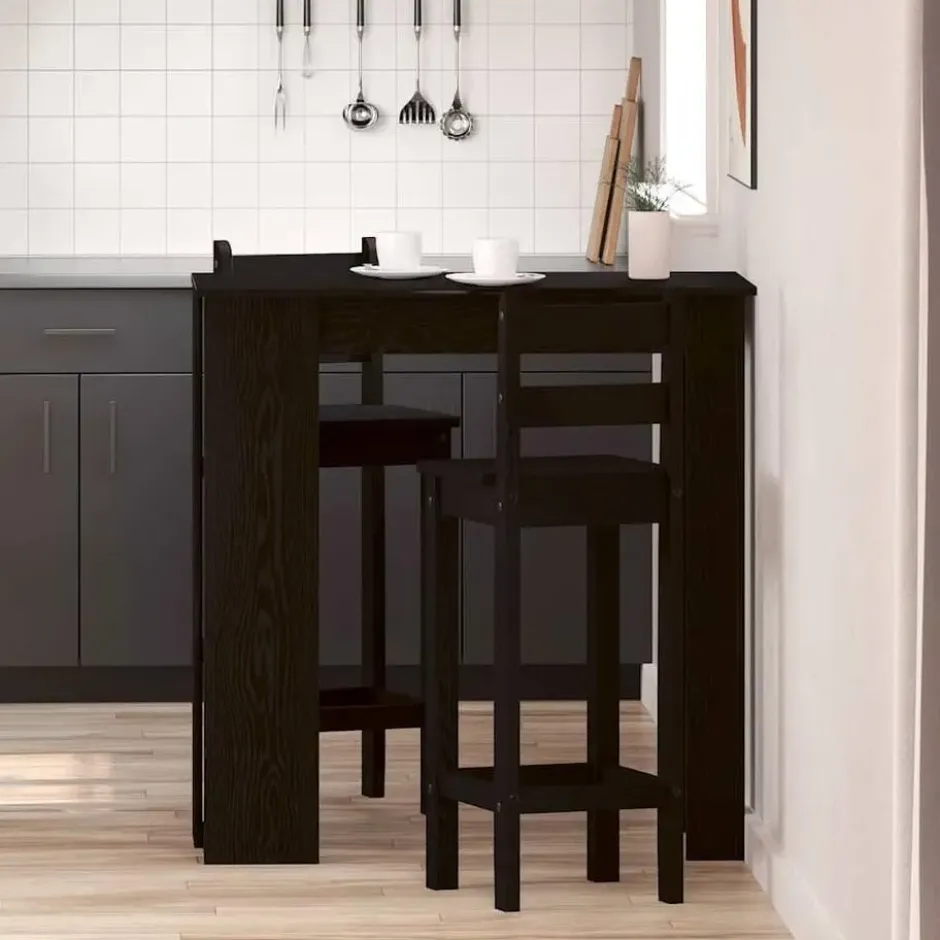 vidaXL - Bartafel met schappen - Zwart eiken - Bewerkt hout - 102x50 cm