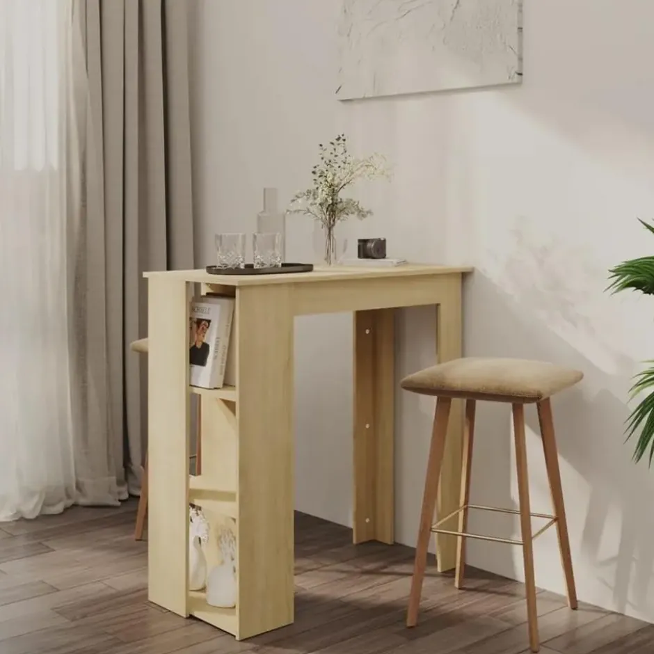 vidaXL - Bartafel met schappen - Sonoma eiken - Bewerkt hout - 102x50 cm