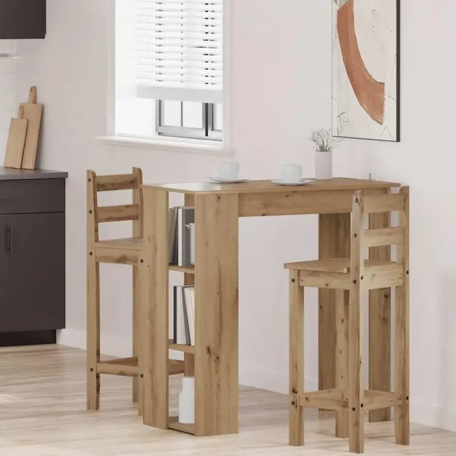 vidaXL - Bartafel met schappen - Artisanaal eiken - Bewerkt hout - 102x50 cm
