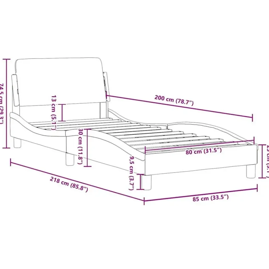 vidaXL - Bed frame Dover met hoofdbord - Donkergrijs - Stof - 80x200 cm