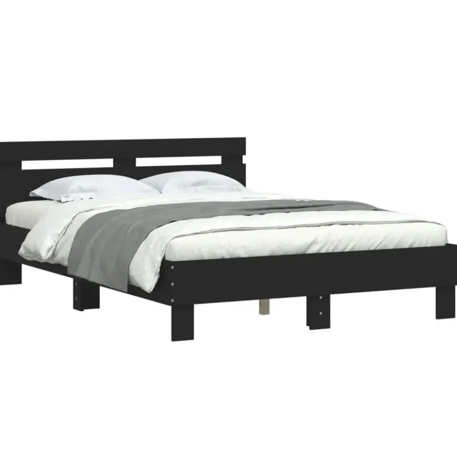 vidaXL - Bed frame met hoofdbord - Zwart - Bewerkt hout - 120x200 cm