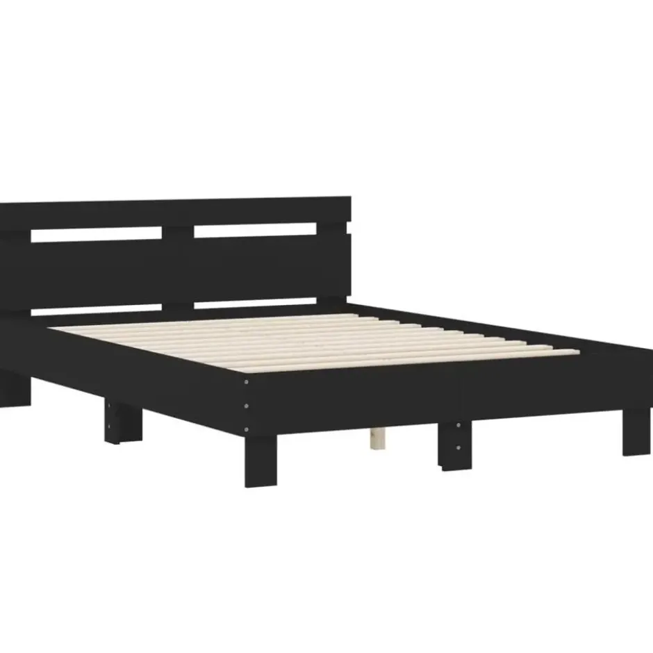 vidaXL - Bed frame met hoofdbord - Zwart - Bewerkt hout - 120x200 cm