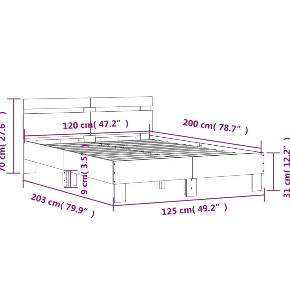 vidaXL - Bed frame met hoofdbord - Zwart - Bewerkt hout - 120x200 cm