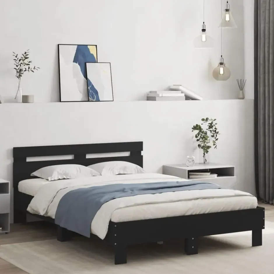vidaXL - Bed frame met hoofdbord - Zwart - Bewerkt hout - 120x200 cm