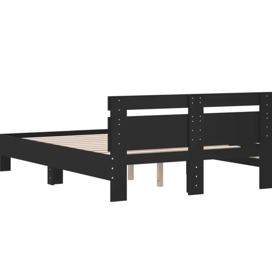 vidaXL - Bed frame met hoofdbord - Zwart - Bewerkt hout - 120x200 cm