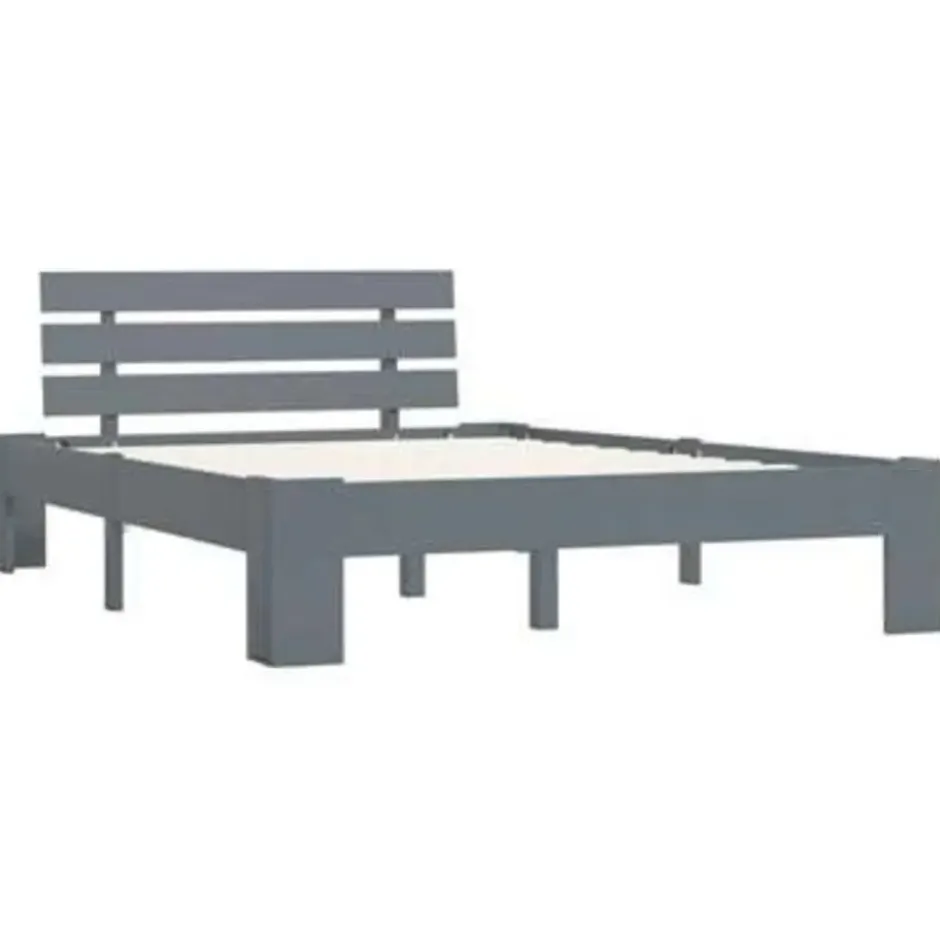 vidaXL - Bed frame met hoofdbord - Grijs - Massief grenenhout - 120x200 cm