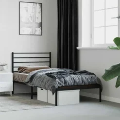 vidaXL - Bed frame met hoofdbord - Zwart - Metaal - 90x200 cm