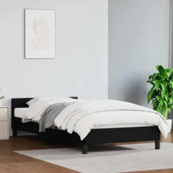vidaXL - Bed frame met hoofdeinde zonder matras - zwart kunstleer - 90x200 cm