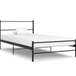 vidaXL - Bed frame met hoofdeinde en lanttenbodem - Zwart - Metaal - 90x200 cm