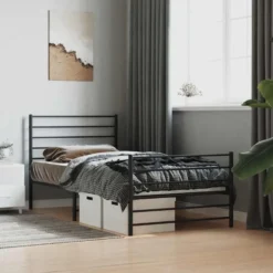 vidaXL - Bed frame met hoofdeinde - Zwart - Metaal - 90x200 cm
