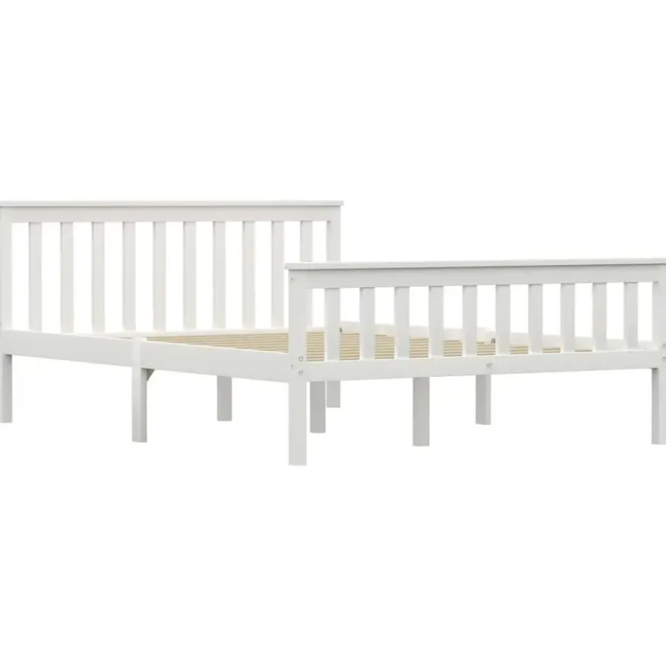 vidaXL - Bed frame met hoofdeinde - Wit - Massief grenenhout - 140x200 cm