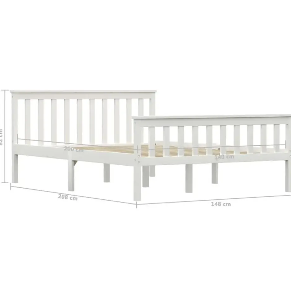 vidaXL - Bed frame met hoofdeinde - Wit - Massief grenenhout - 140x200 cm