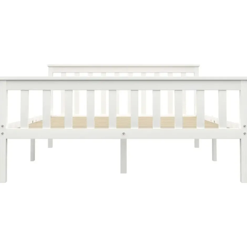 vidaXL - Bed frame met hoofdeinde - Wit - Massief grenenhout - 140x200 cm