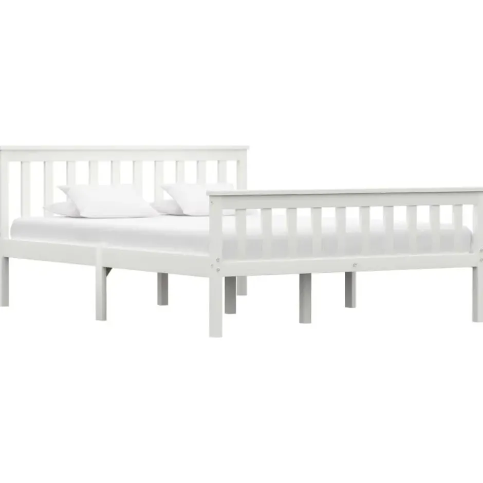 vidaXL - Bed frame met hoofdeinde - Wit - Massief grenenhout - 140x200 cm
