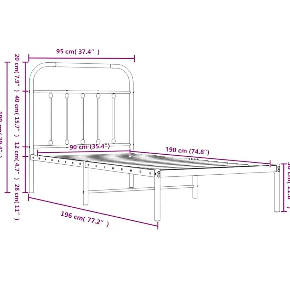 vidaXL - Bed frame met hoofd- en voeteneinde - Wit - Metaal - 90x190 cm