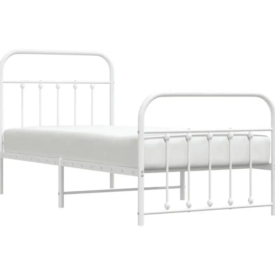 vidaXL - Bed frame met hoofd- en voeteneinde - Wit - Metaal - 90x190 cm