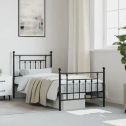 vidaXL - Bed frame met hoofd- en voeteneinde - Zwart - Metaal - 90x190 cm