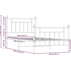 vidaXL - Bed frame met hoofd- en voeteneinde - Wit - Metaal - 90x200 cm